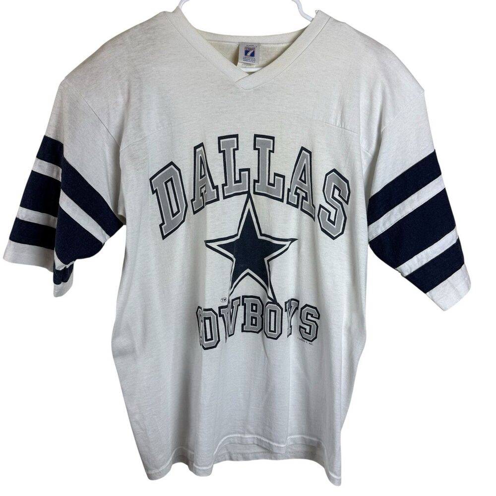 Vintage Logo 7 Dallas Cowboys Shirt V Neck White Men’s XL Single Stitch